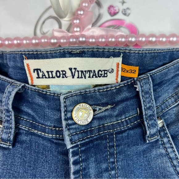 Tailor Vintage pants denim Men's Dark Blue Slim Straight Jeans - Picture 5 of 10